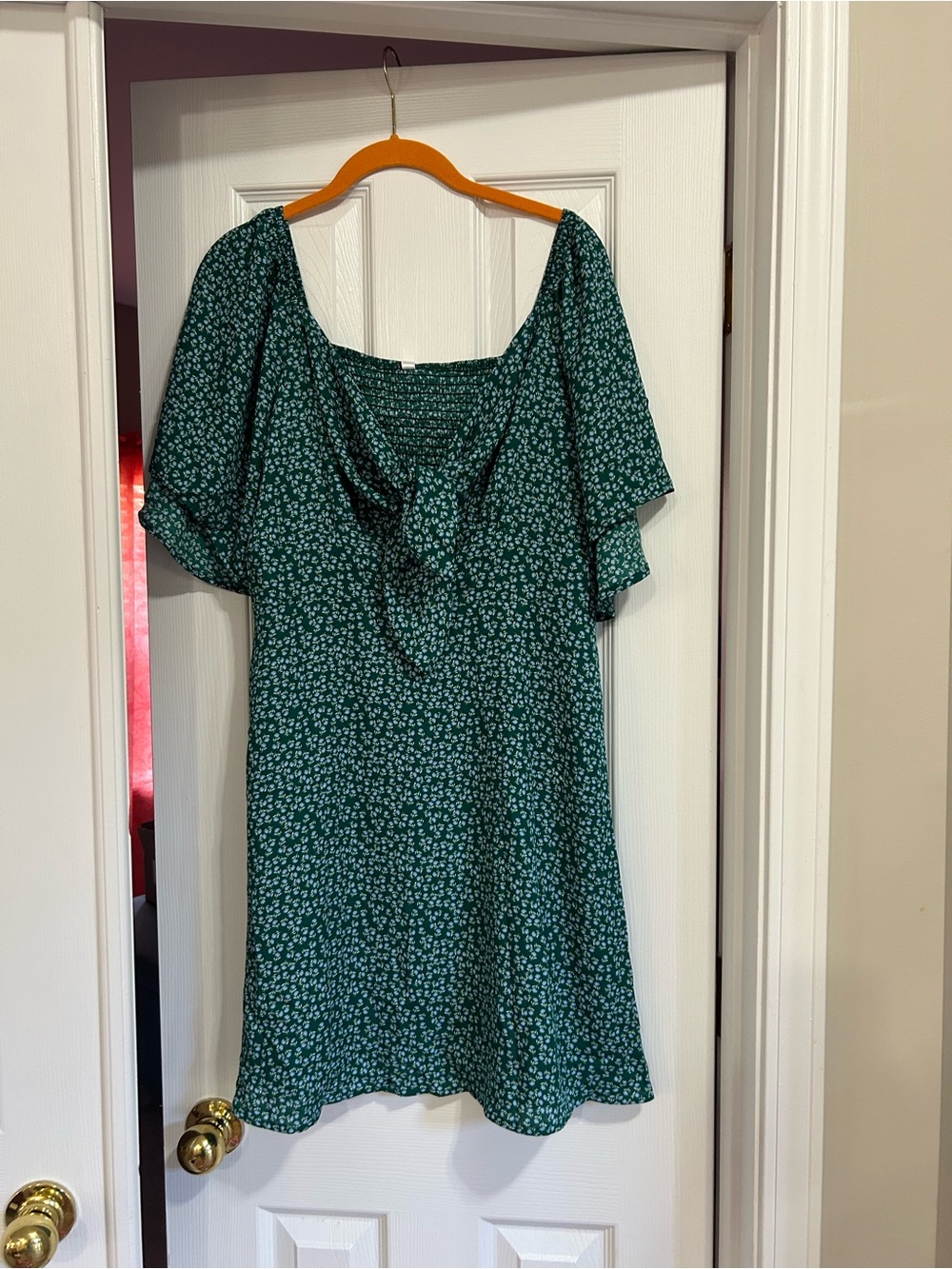 Dokotoo Large Green floral print tie-front flutter sleeve mini dress NWT